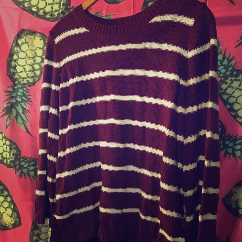 Old Navy Maroon White Striped Sweater Size L